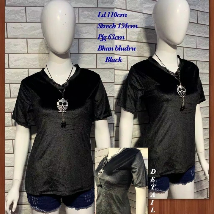 V Neck Velvet Bludru Top  Atasan Wanita Import God Quality Fit To XL 2