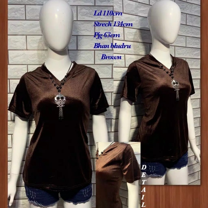 V Neck Velvet Bludru Top  Atasan Wanita Import God Quality Fit To XL 3