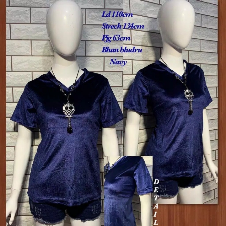 V Neck Velvet Bludru Top  Atasan Wanita Import God Quality Fit To XL 5