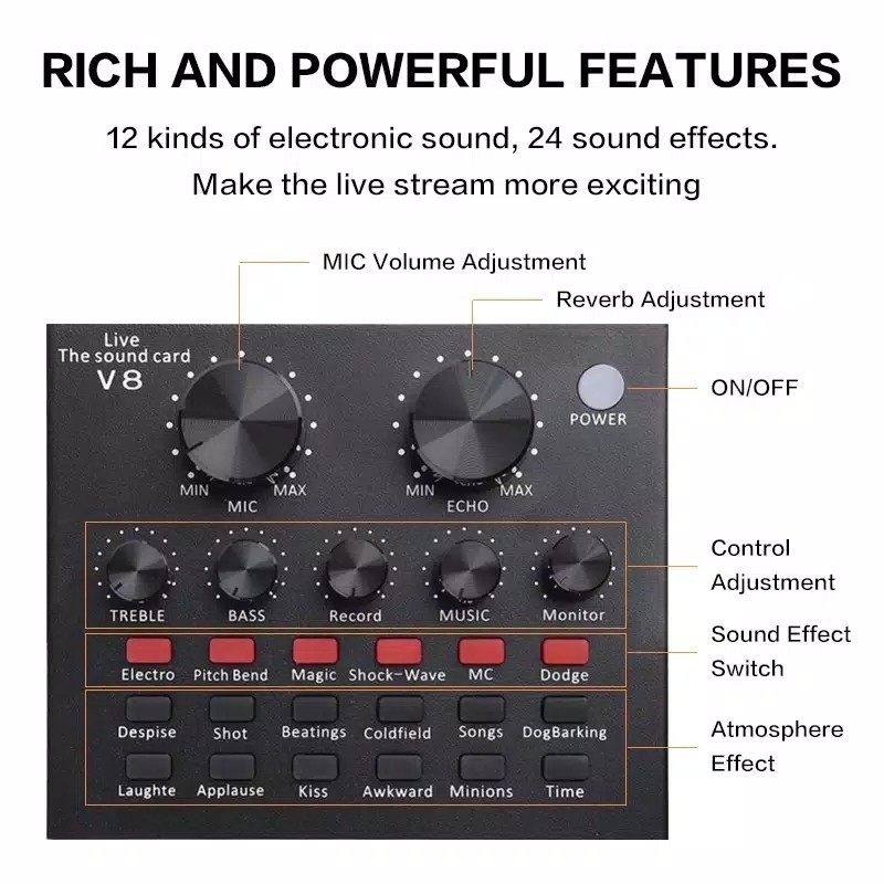 V8 The Live External Audio Soundcard USB MIXER 2