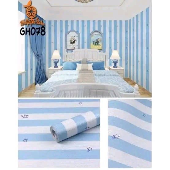 WALLPAPER DINDING BOBI SALUR BIRU BINTANGSIZE 45CM x 10M