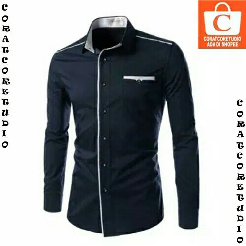 XL L M S - Kemeja Pria Jumbo Polos Panjang 2