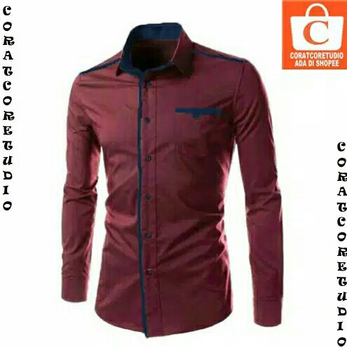XL L M S - Kemeja Pria Jumbo Polos Panjang 3