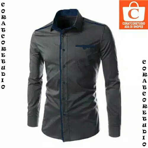 XL L M S - Kemeja Pria Jumbo Polos Panjang 4