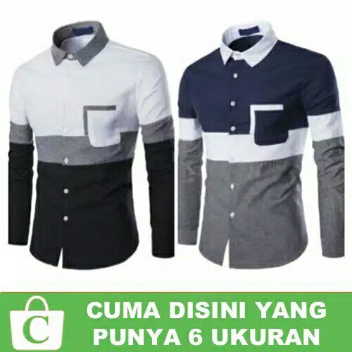 XL XXL - Kemeja Pria Hem Cowok Lengan Panja