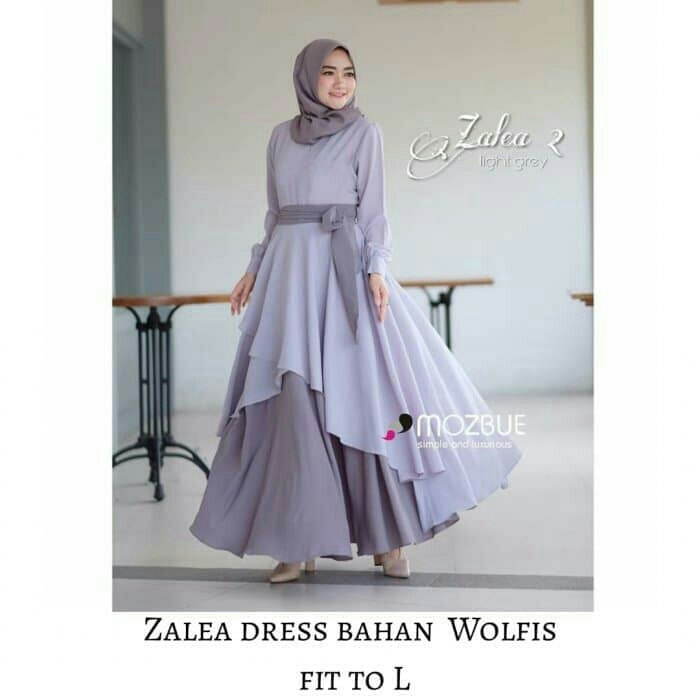 Zalea Dress Wolfice Fit L Abu Grey Gamis Busana Baju Muslim Maxi Moder
