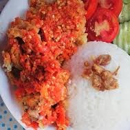 ayam geprek ori kampung dan nasi
