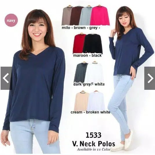 kaos panjang V-neck polos