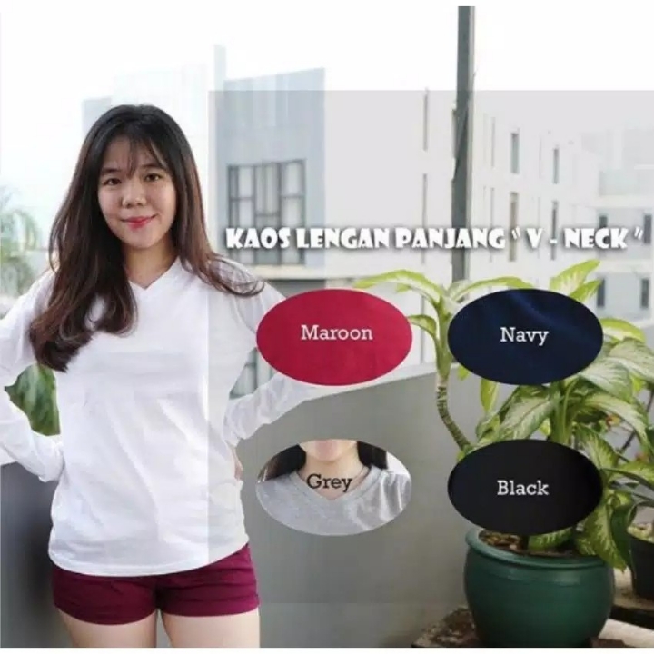 kaos panjang V-neck polos 2