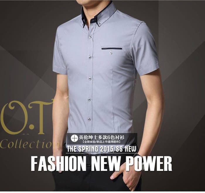 kemeja pria katun stretch abu abu - Abu-abu Muda, XS