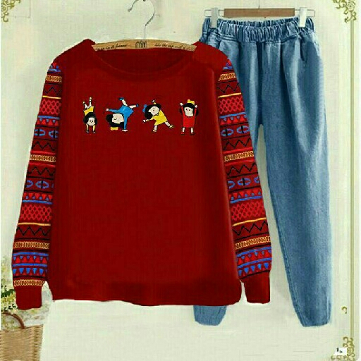 setelan boneka denim maroon