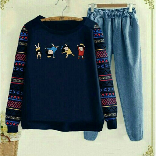 setelan boneka denim navy