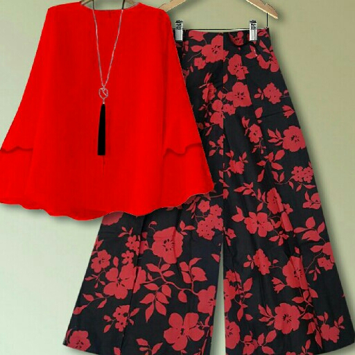 setelan clarista merah cabe