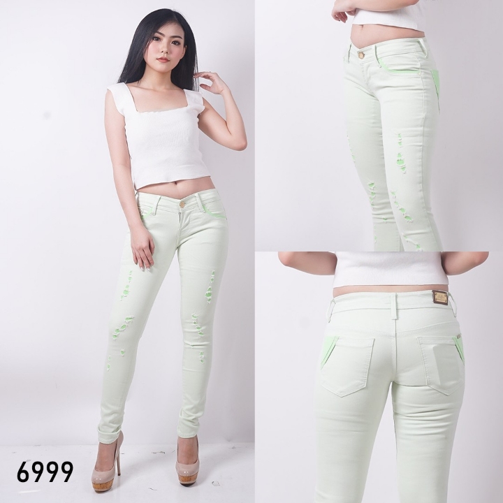 skinny jeans distroy warna Hijau 
