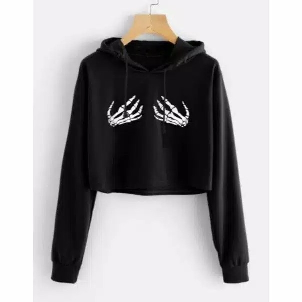 sweater wanita crop skull hand