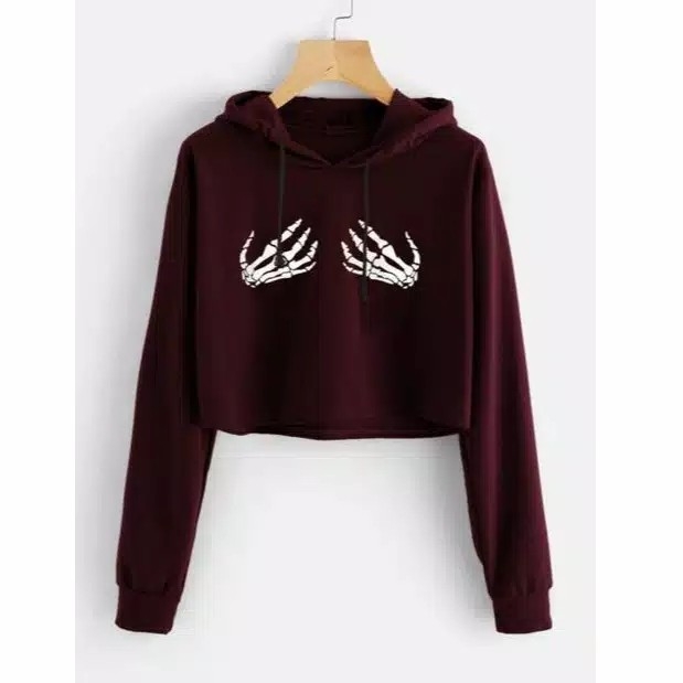 sweater wanita crop skull hand 2