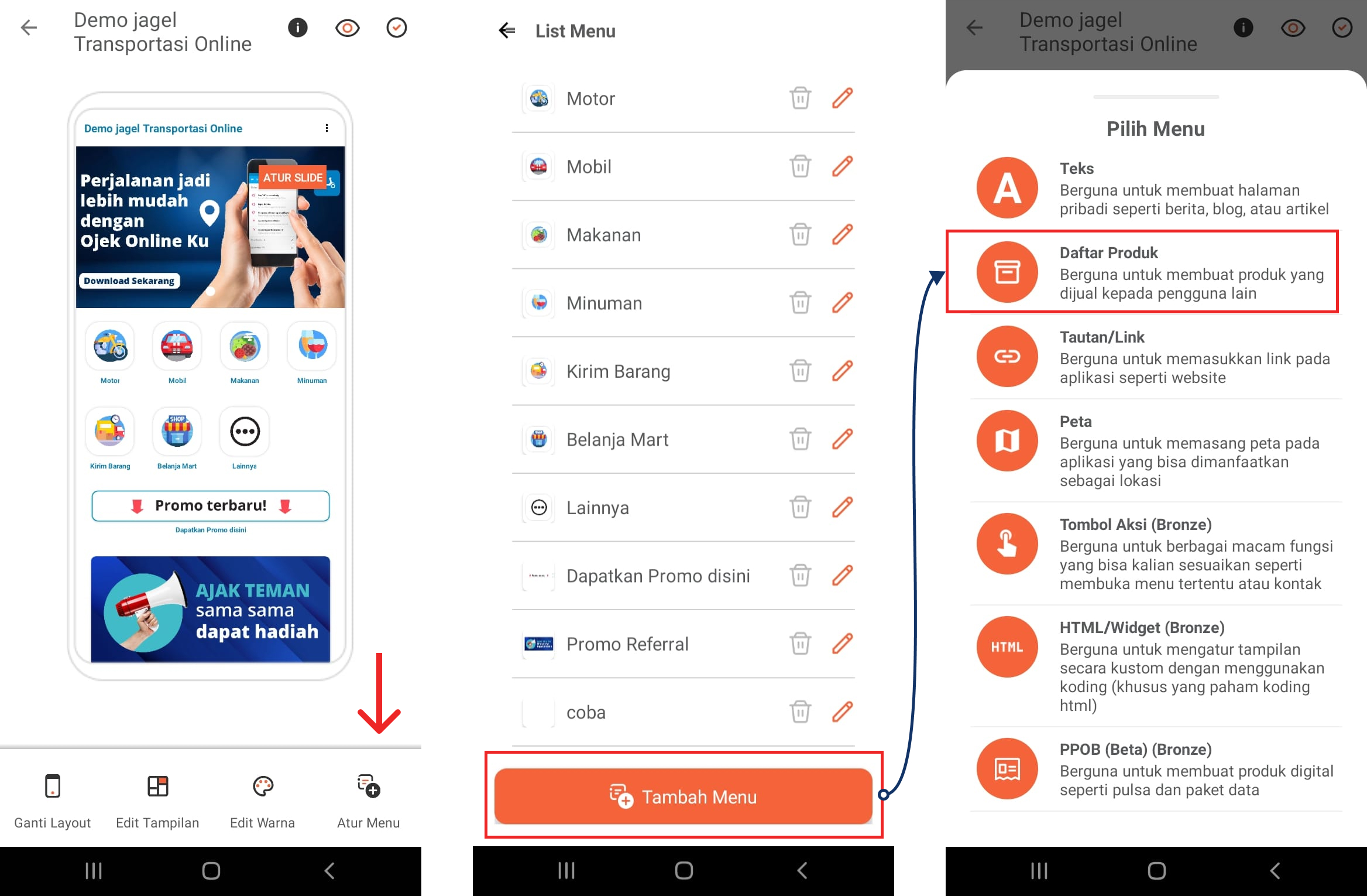 Gambar.4 Pada halaman app editor kita bisa langsung klik atur menu ...